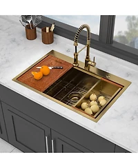 flynama huluwat 36x22x10inch Drop in Gold Kitchen Sink Workstation Stainless Steel Single Bowl 16 Gauge