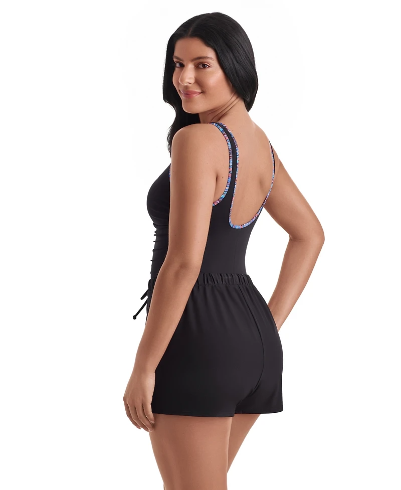 ShapeSolver Women's Shirred Scoop Neck Swim Top & Shorts, 2-Piece Set