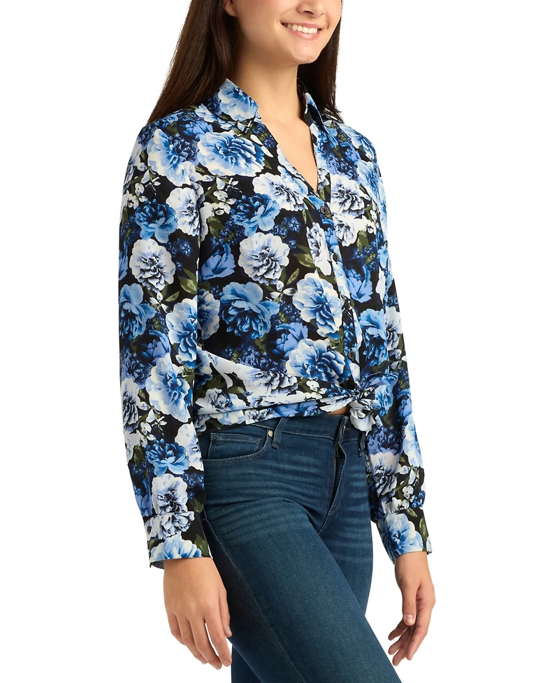 Bcx Juniors' Floral Printed Collared Top