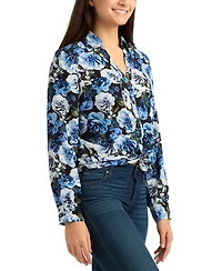 Bcx Juniors' Floral Printed Collared Top