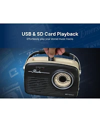 Emerson Eas-3002 Portable Bluetooth Speaker Retro Radio with Am/Fm Tuner, Usb/Aux Inputs