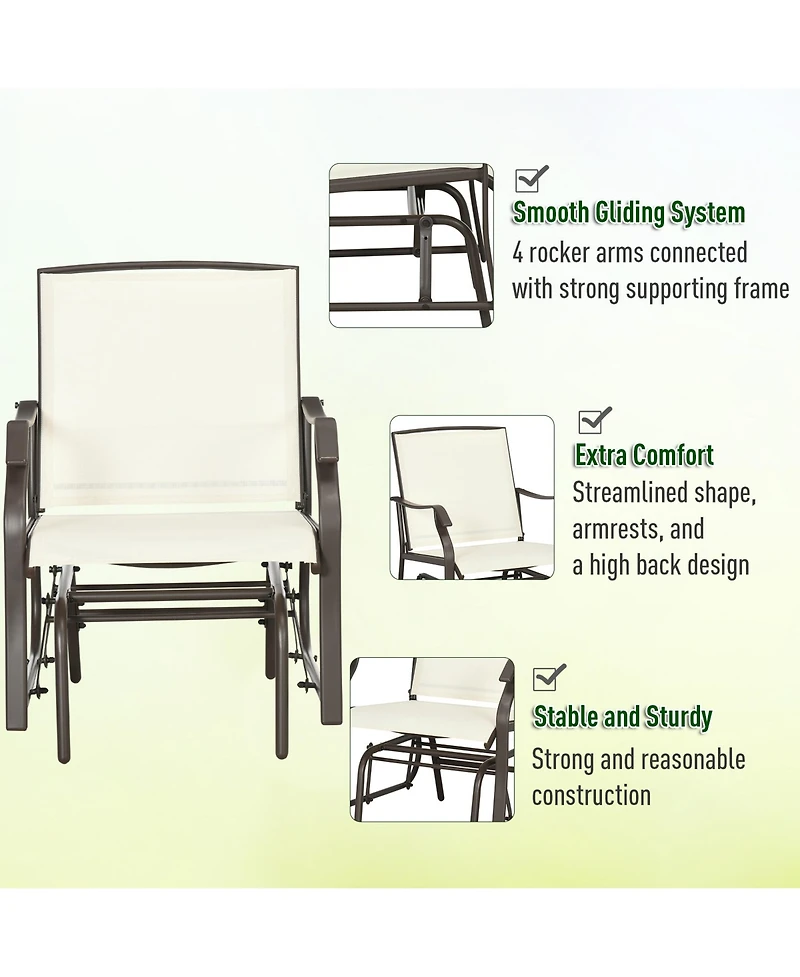 Flynama 3 Piece Outdoor Glider Chair with Coffee Table Bistro Set, 2 Patio Rocking Swing Chairs with Breathable Sling Fabric, Garden and Porch