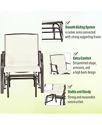 Flynama 3 Piece Outdoor Glider Chair with Coffee Table Bistro Set, 2 Patio Rocking Swing Chairs with Breathable Sling Fabric, Garden and Porch