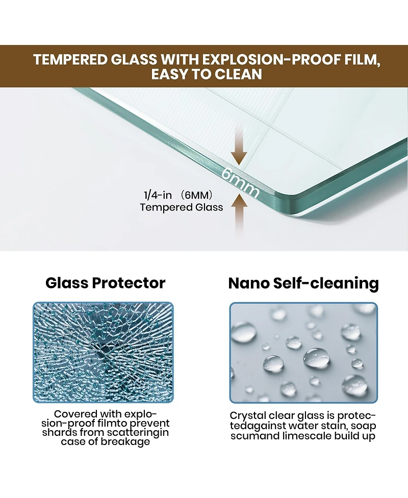 Lovmor 56 to 60in W x 76in H Frameless Shower Door Double Sliding Shower Door with Premium 6mm Thick Tempered Glass Stainless Steel Brushed Gold