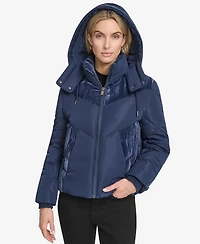 Andrew Marc Women's Tayte Mixed Media Hooded Puffer Jacket