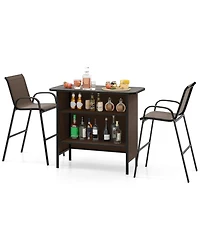 Slickblue Outdoor 3-Piece Bar Set with 2-Tier Storage and Footrest