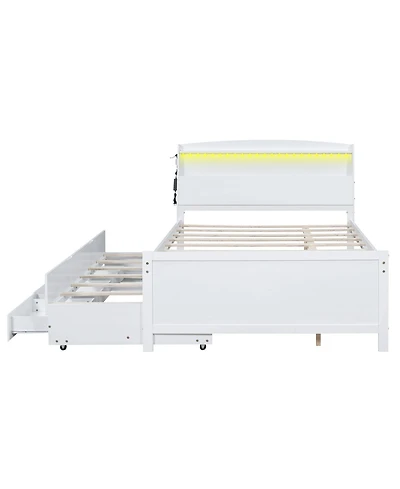 Boyel Living Full Size Platform Bed with Storage Led Headboard, Twin Size Trundle and 3 Drawers