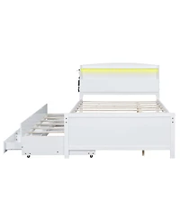 Boyel Living Full Size Platform Bed with Storage Led Headboard, Twin Size Trundle and 3 Drawers