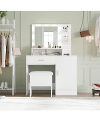 gaomon Vanity Desk with Mirror and Light Bulbs, Makeup Table with Open Shelves and Drawers