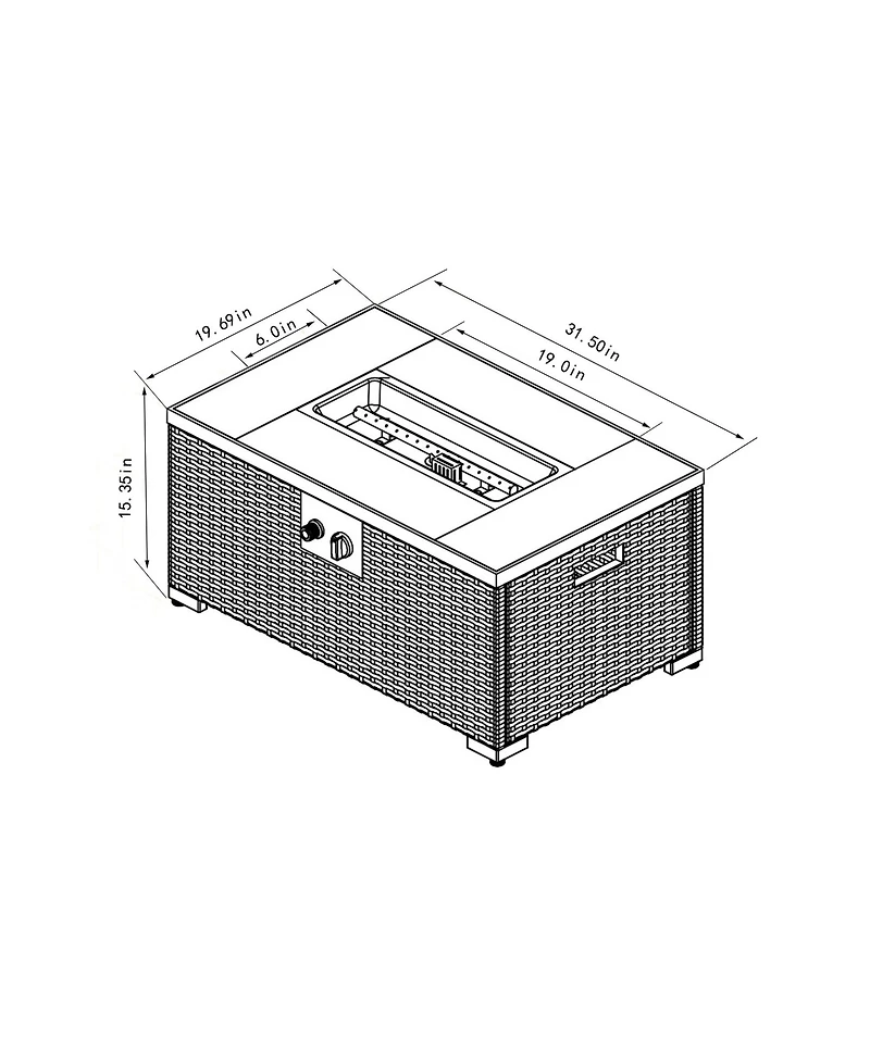 Flynama Rattan Fire Pit Table with Tank Holder and Ceramic Tile Tabletop