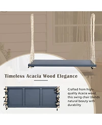 Flynama Patio Wooden Swing Chair, Hanging Porch Swing Bench with Cushion&Pillows, 10.8Ft Hemp Ropes for Garden,Backyard, Lawn,Gray
