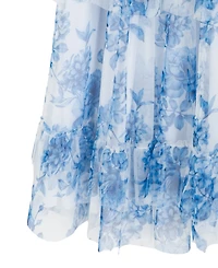 Rare Editions Girls' 7-16 Floral Mesh Smocked Square Neck Dress