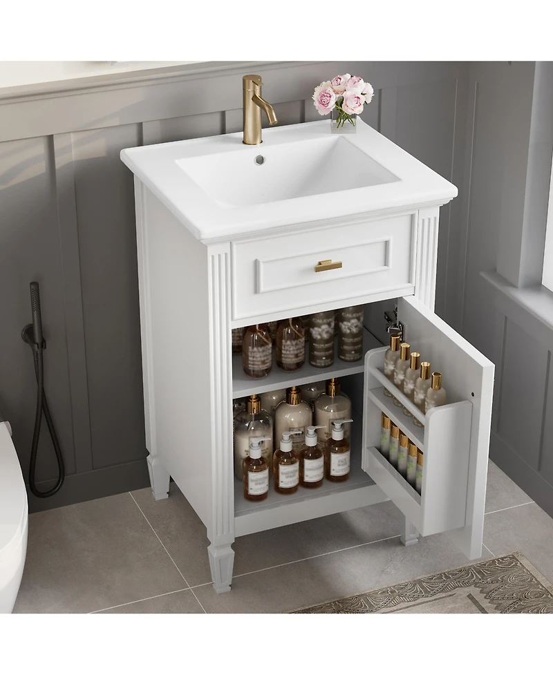 Cesicia 20 in. Freestanding Bathroom Vanity Cabinet with Sink, Solid Wood Legs, Adjustable Shelf, Tilt-Out Drawer for Small Bathroom