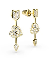 Swarovski Mixed Cuts, Heart with Arrow, White, Gold-Tone Plated Idyllia Drop Earrings