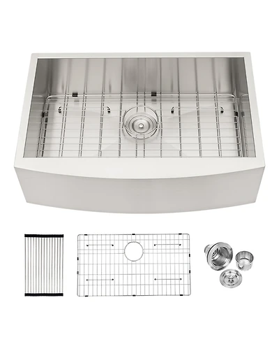 flynama 33x20x9 Inch Stainless Steel Farmhouse Apron Front Kitchen Sink 16 Gauge T304 Single Bowl With Dish Grid Drain Assembly Drying Rack