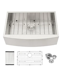 flynama 33x20x9 Inch Stainless Steel Farmhouse Apron Front Kitchen Sink 16 Gauge T304 Single Bowl With Dish Grid Drain Assembly Drying Rack