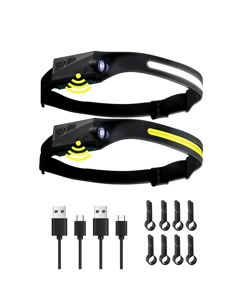 Mecale 2-Pack Rechargeable Led Headlamp, 350 Lumens 230° Wide Beam, 6 Modes, Motion Sensor, IPX4 Waterproof