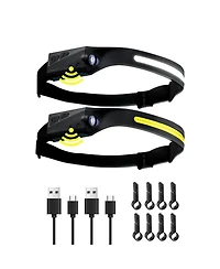 Mecale 2-Pack Rechargeable Led Headlamp, 350 Lumens 230° Wide Beam, 6 Modes, Motion Sensor, IPX4 Waterproof