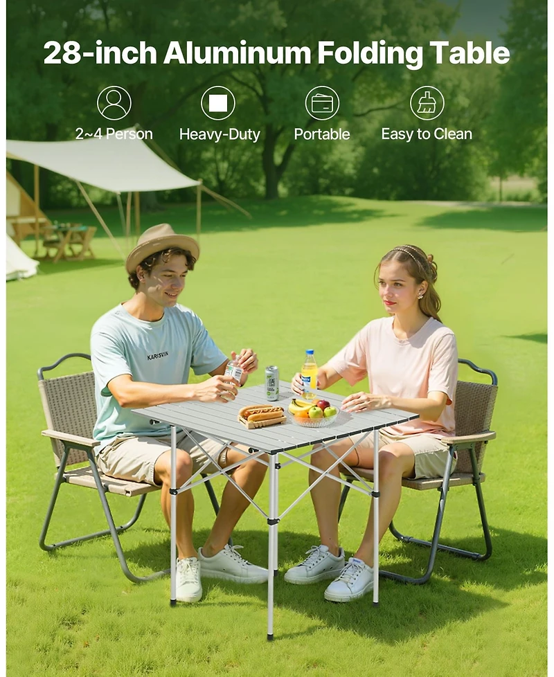 Mecale Compact Roll-Up Camping Table, Lightweight Aluminum with Carry Bag, Silver