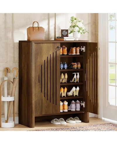 Tribesigns Shoe Cabinet with Flated Doors, 5-Tier Shoe Storage Organizer for Entryway, Living Room, Bedroom, Closet, Rustic Brown