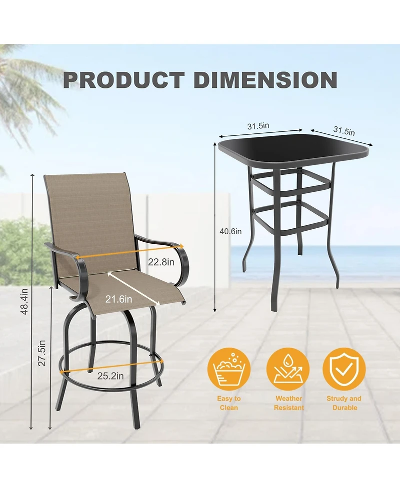 gaomon 5 Pcs Outdoor Bar Set with Outdoor Bistro Table and Chairs Set of 4, Bar Height Outdoor Dining Set