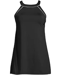 Lands' End Women's D-Cup High Neck Swim Dress One Piece Swimsuit Adjustable Straps