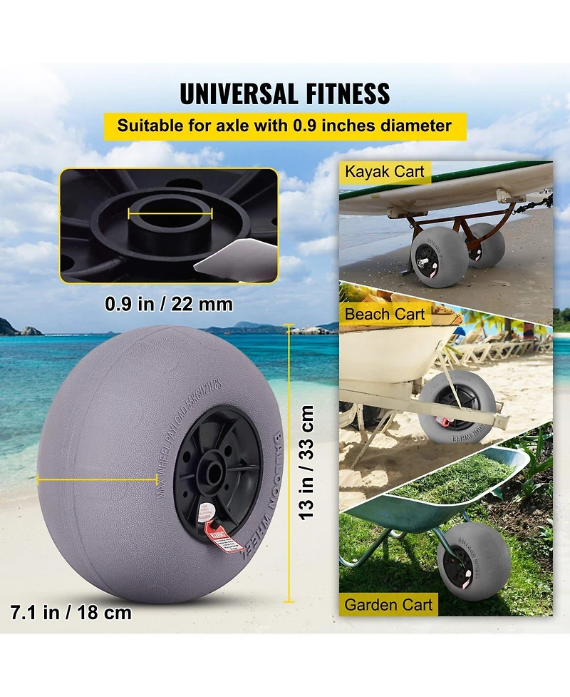 Mecale 2-Pack 13" Beach Balloon Wheels, Tpu Replacement Sand Tires for Kayak Dolly, Canoe Cart and Buggy with Air Pump