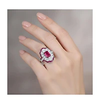 Sterling Silver White Gold Plated Radiant and Baguette Cubic Zirconia Cocktail Ring