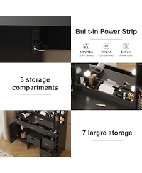 gaomon Farmhouse Vanity Set with Lighted Mirror,56 Inch Modern Makeup Vanity with Charging Station&Storage Shelves