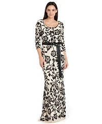 R & M Richards Petite Floral Sequin Beaded Scoop Neck Dress