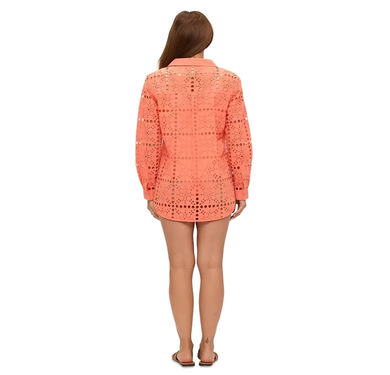 Dotti Women's Eyelet Openwork Dot Long-Sleeve Beach Shirt