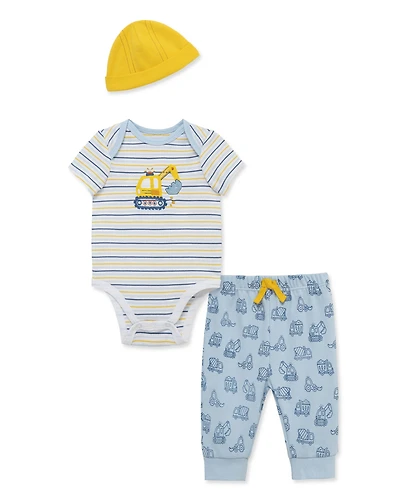 Little Me Baby Boys' Construction Short-Sleeve Bodysuit, Pants & Hat, 3-Piece Set