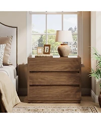 Tribesigns Fluted Nightstand, 31" Wide Night Stand with 3 Storage Drawers, Farmhouse Oversized Bedside Table Modern Large End Side Table