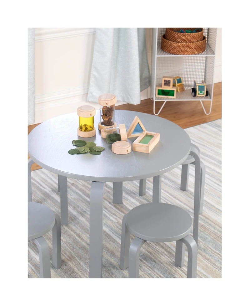Guidecraft Kids' Nordic Table and Chairs Set - Natural: Wooden Round Classroom Playroom Toddler Activity with 4 Stools