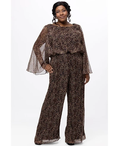 Celebrations by Sydney's Closet Women's Scoop Neck Wide Leg Animal Print Jumpsuit