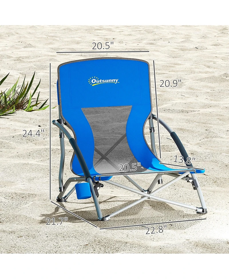 Outsunny Set of 2 Folding Beach Chair with Carry Bag and Cup Holder
