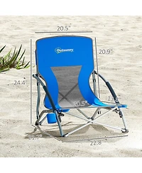 Outsunny Set of 2 Folding Beach Chair with Carry Bag and Cup Holder