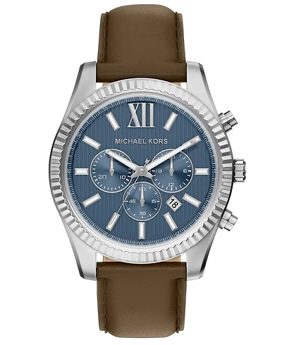 Michael Kors Men's Lexington Chronograph Brown Leather Watch, 45mm