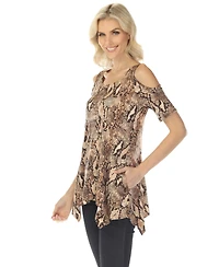 White Mark Women's Cold Shoulder Snake Print Swing Top