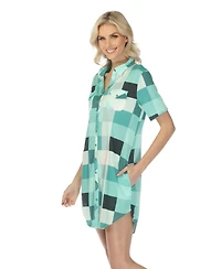 White Mark Women's Short Sleeve Plaid Button-Down Shirt Dress
