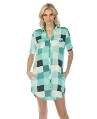 White Mark Womens Short Sleeve Plaid Button Down Shirt Dress