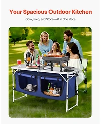 Mecale Camping Kitchen Table – Folding Aluminum Cook Station with Storage & Adjustable Heights