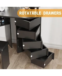 gaomon Farmhouse Vanity Desk with Mirror and Lights,Modern Makeup Vanity with Charging Station