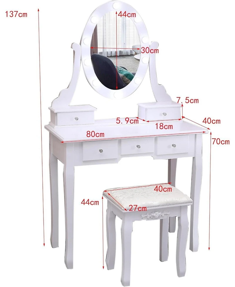 Modern Makeup Vanity, Girls Vanity Set with Lighted Mirror and Cushioned Stool