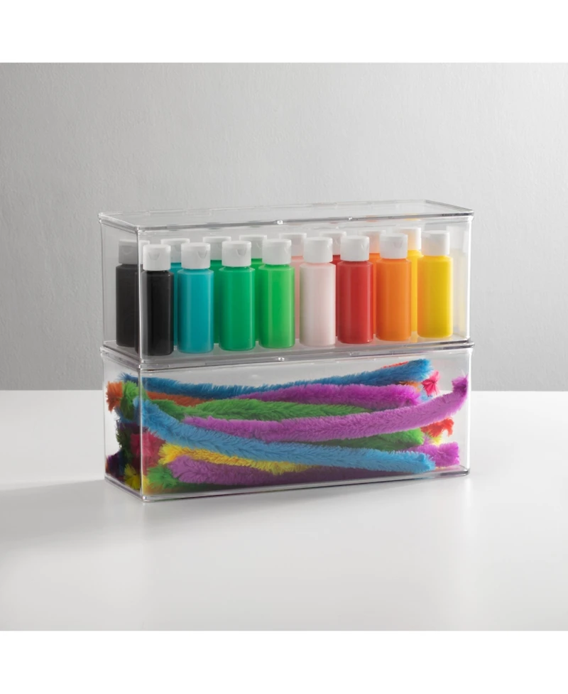 mDesign Plastic Playroom/Gaming Storage Organizer Box, Hinged Lid, 4 Pack