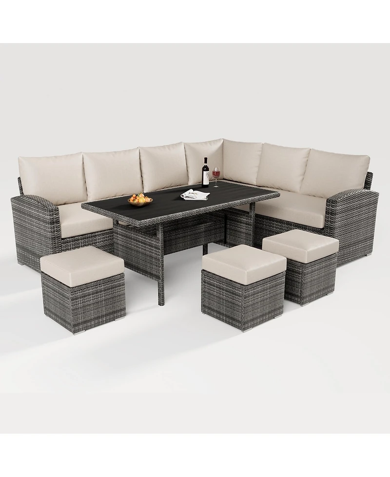 Gaomon 7-Piece Outdoor Patio Set with Wicker Rattan Dining Table