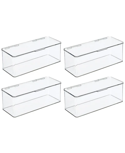 mDesign Plastic Bathroom Vanity Organizer Bin Box with Hinged Lid, 4 Pack