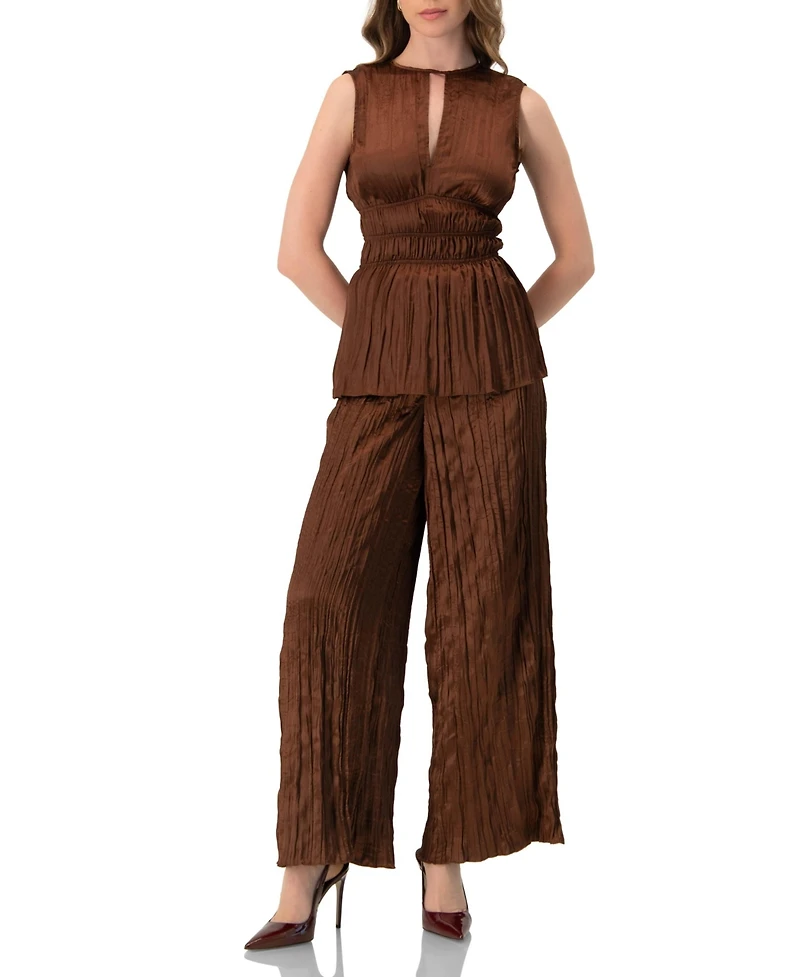 Ivonne Women's Satin Sleeveless Pleated Blouse