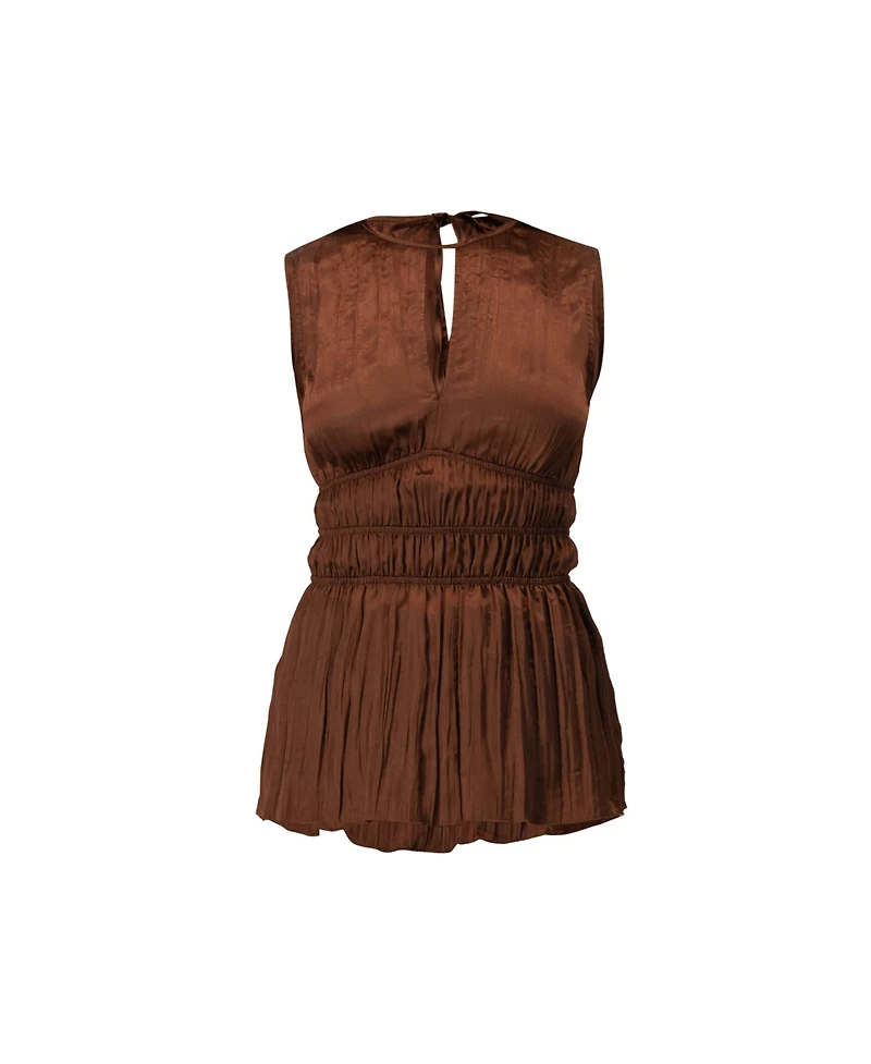 Ivonne Women's Satin Sleeveless Pleated Blouse