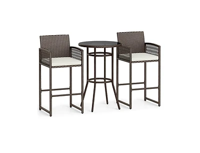 Slickblue Patio Wicker Bar Height Round Table Set with 2 Armchairs